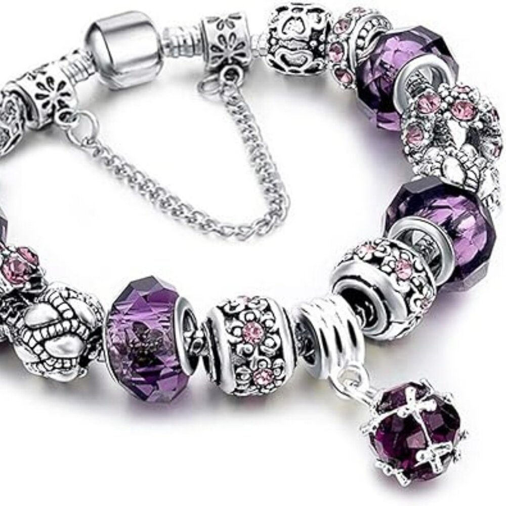 Charm Bracelet Murano Glass Beads Flower Charms Amethyst Glass Anklet Fashion